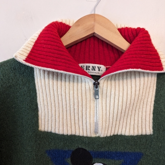 Vintage 90s Disney Mickey Mouse Wool Quarter Zip Pullover Sweater - Picture 4 of 13